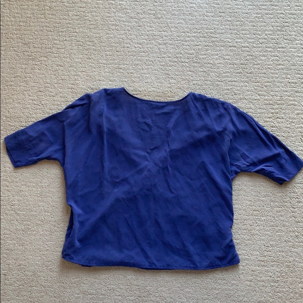 Joie navy 100% washed silk surplice back top